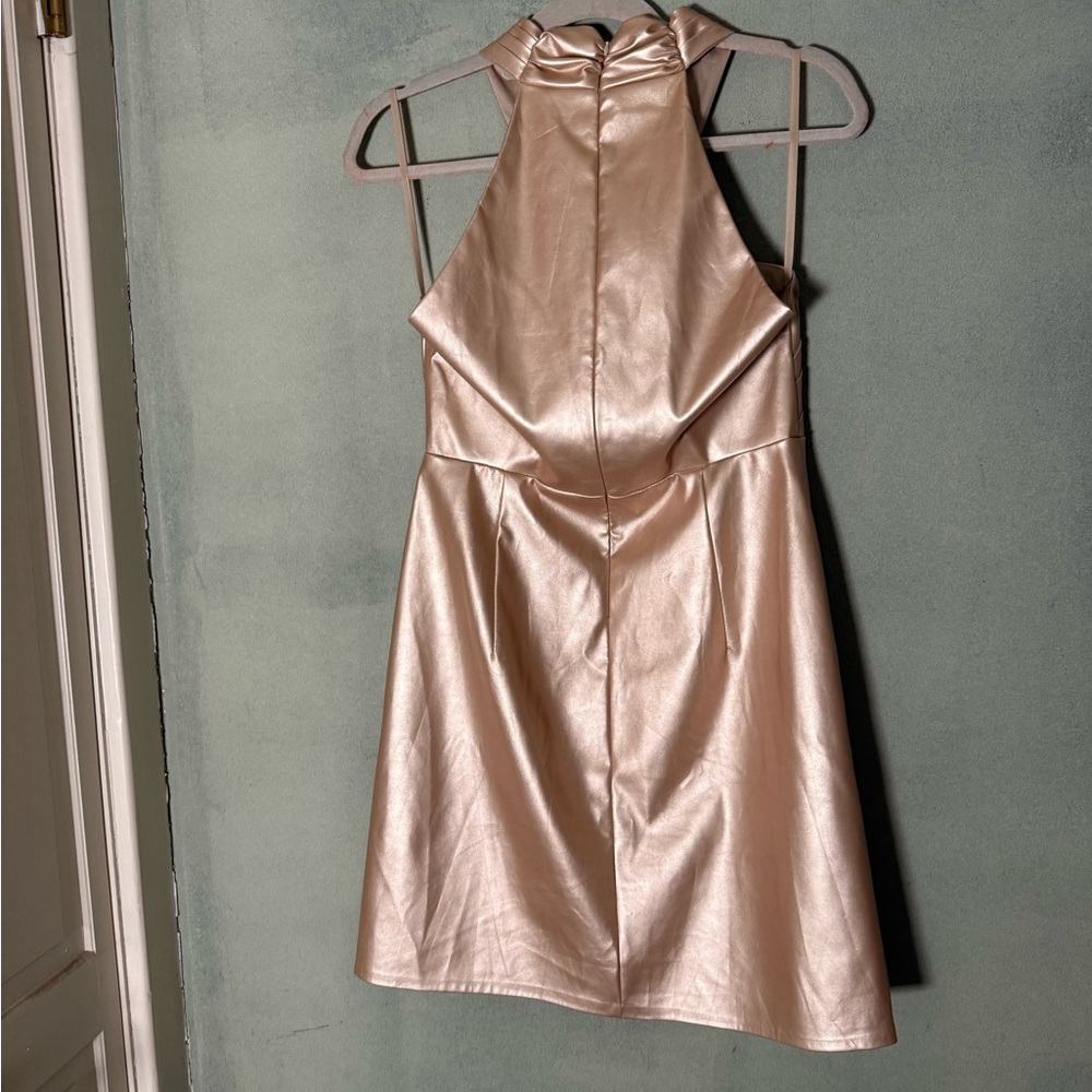 VENUS Metallic Rose Gold Cross-Front Mini Dress - Picture 3 of 6